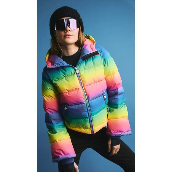 Perfect Moment Womens Multicolor Rainbow Polar Flare Down Jacket Size XL - Picture 4 of 16